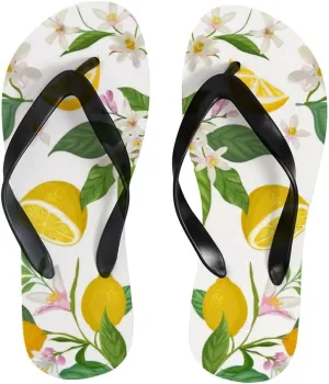 Flip Flops for Women Girls Tropic Lemon Leaves Summer Casual Thong Slippers Slide Flat Sandals for Beach