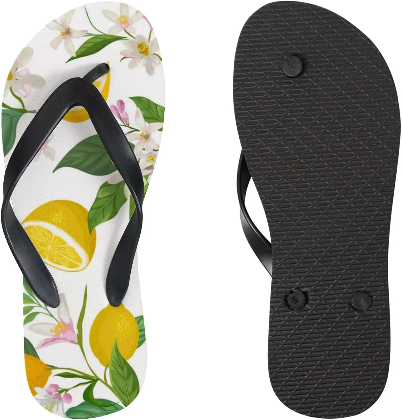 Flip Flops for Women Girls Tropic Lemon Leaves Summer Casual Thong Slippers Slide Flat Sandals for Beach
