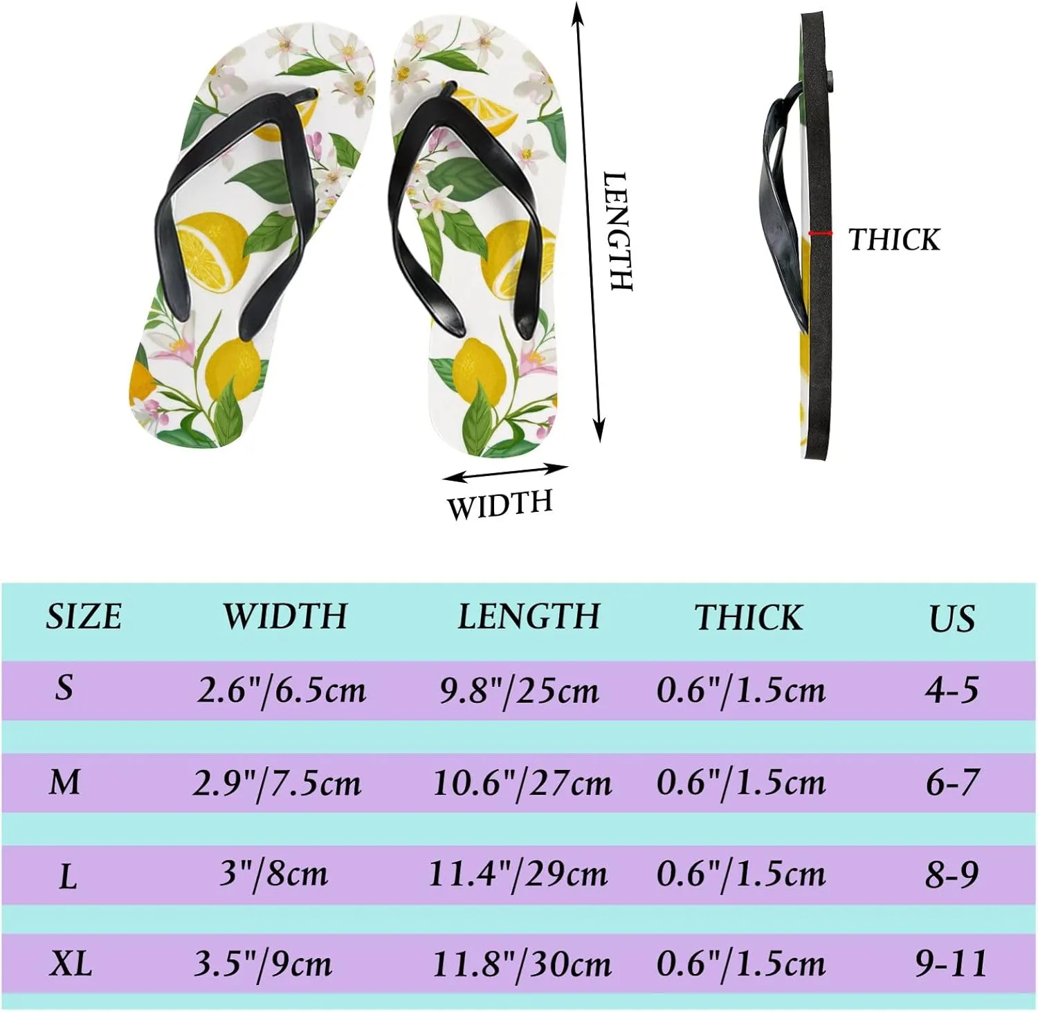 Flip Flops for Women Girls Tropic Lemon Leaves Summer Casual Thong Slippers Slide Flat Sandals for Beach