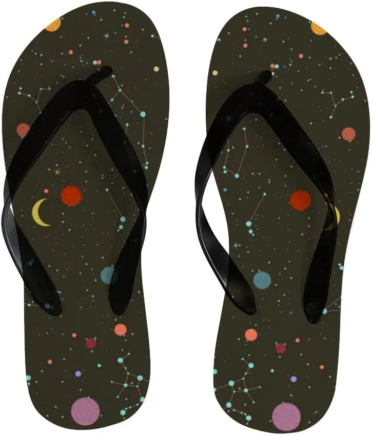 Flip Flops for Women Girls Universal Space Planets Summer Casual Thong Slippers Slide Flat Sandals for Beach