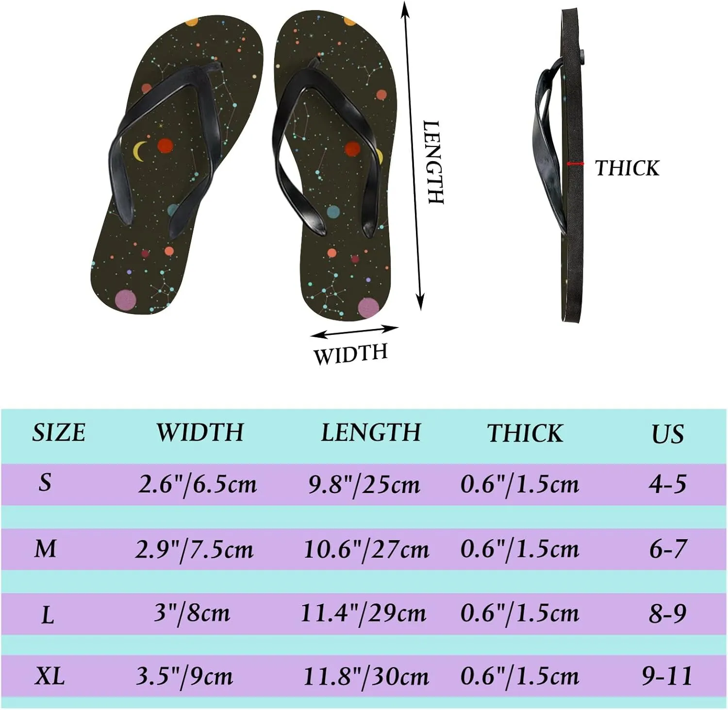 Flip Flops for Women Girls Universal Space Planets Summer Casual Thong Slippers Slide Flat Sandals for Beach