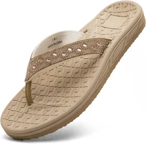 Flip Flops for Women with Arch Support Rhinestone Comfortable Summer Beach Walking Thong Sandals Orthotic Rubber Soles Flip Flop Slippers Slip On Indoor Outdoor