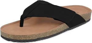 Flip Flops for Womens Mens Suede Leather Cork Footbed Thong Sandals Comfort Summer Open Toe Slip On Slippers with Arch Support for Plantar Fasciitis Indoor Outdoor,Black,11 Women/10 Men=44 EU