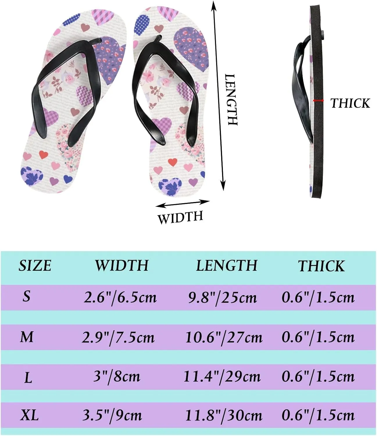 Flip Flops Hearts Valentine's Day Spring Striped Polka Dots Geometric Hand Drawn Slide Sandals Summer Beach Slippers Thong Sandal Casual Yoga Mat Flat Slides for Women Men