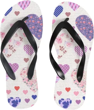 Flip Flops Hearts Valentine's Day Spring Striped Polka Dots Geometric Hand Drawn Slide Sandals Summer Beach Slippers Thong Sandal Casual Yoga Mat Flat Slides for Women Men