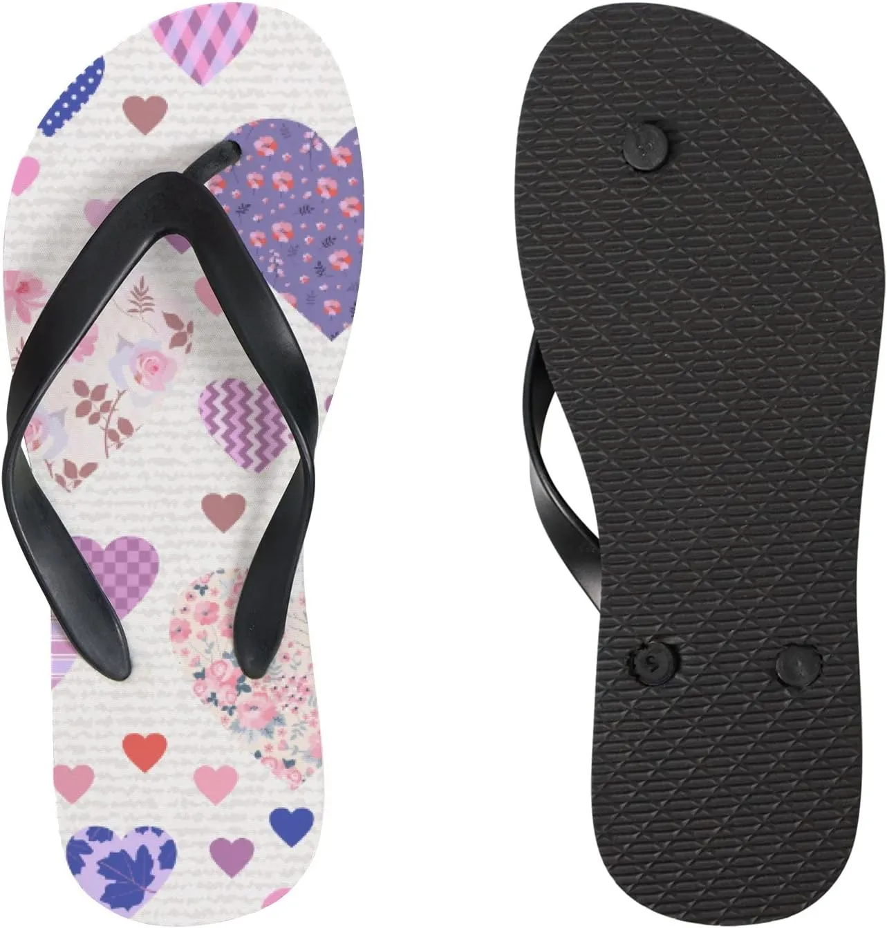 Flip Flops Hearts Valentine's Day Spring Striped Polka Dots Geometric Hand Drawn Slide Sandals Summer Beach Slippers Thong Sandal Casual Yoga Mat Flat Slides for Women Men
