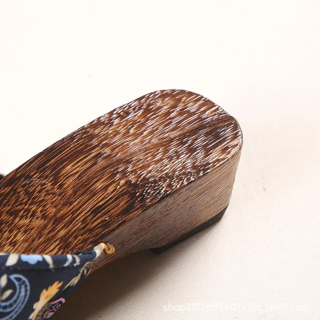 Flip- flops Wooden Clogs Slippers,Japan Traditional Shoes,Women's Slopes High Heels Home Clip Feet Cool Shoes,Couple's Leisure Bathroom Beach Shoes