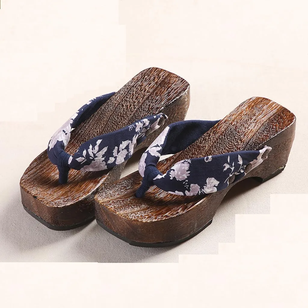 Flip- Flops Wooden Clogs Slippers,Japan Traditional Women's Slopes High Heels Home Clip Feet Cool Shoes,Couple's Leisure Bathroom Beach Shoes(Size:EU 40,Color:White)