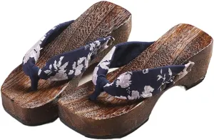 Flip- Flops Wooden Clogs Slippers,Japan Traditional Women's Slopes High Heels Home Clip Feet Cool Shoes,Couple's Leisure Bathroom Beach Shoes(Size:EU 40,Color:White)