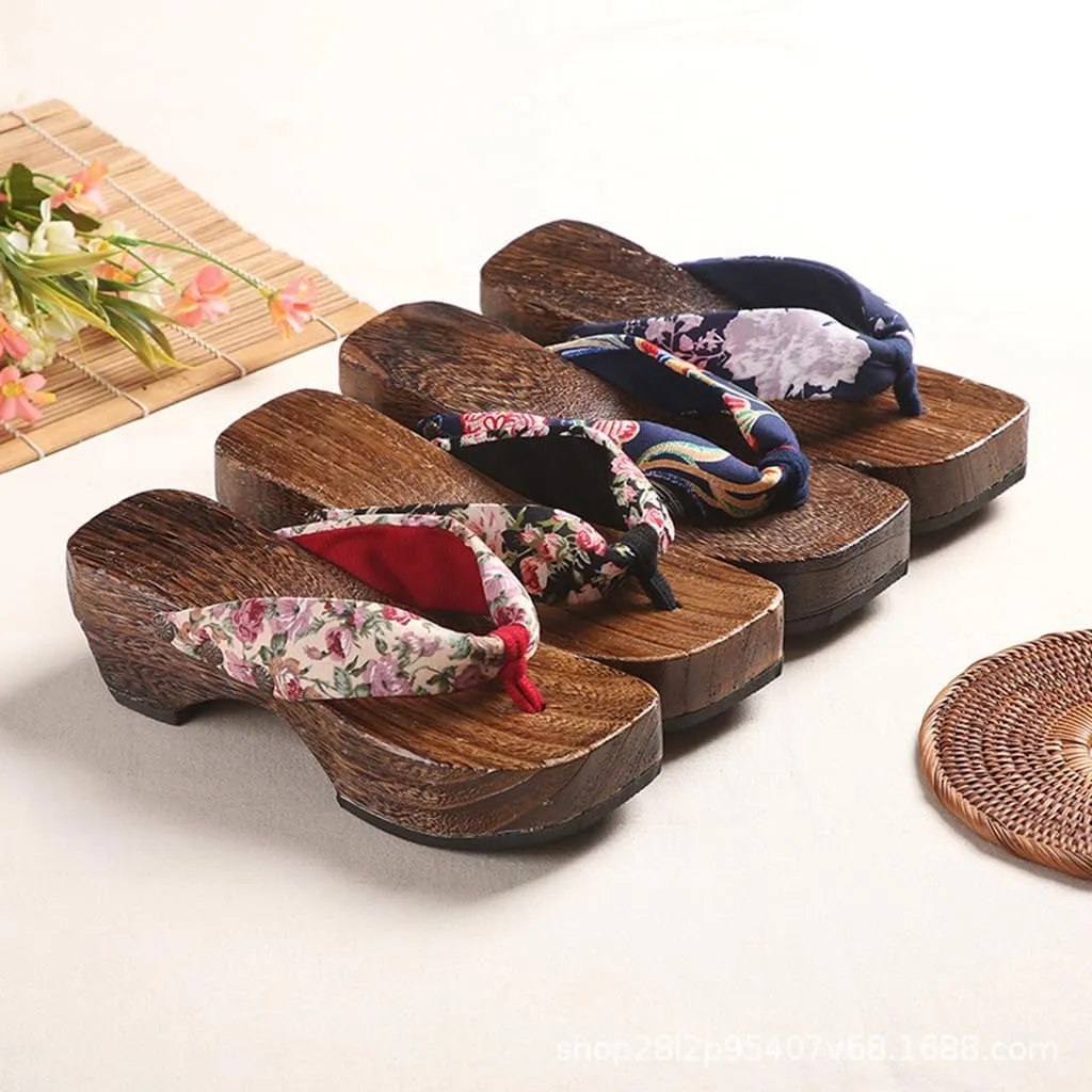 Flip- Flops Wooden Clogs Slippers,Japan Traditional Women's Slopes High Heels Home Clip Feet Cool Shoes,Couple's Leisure Bathroom Beach Shoes(Size:EU 40,Color:White)
