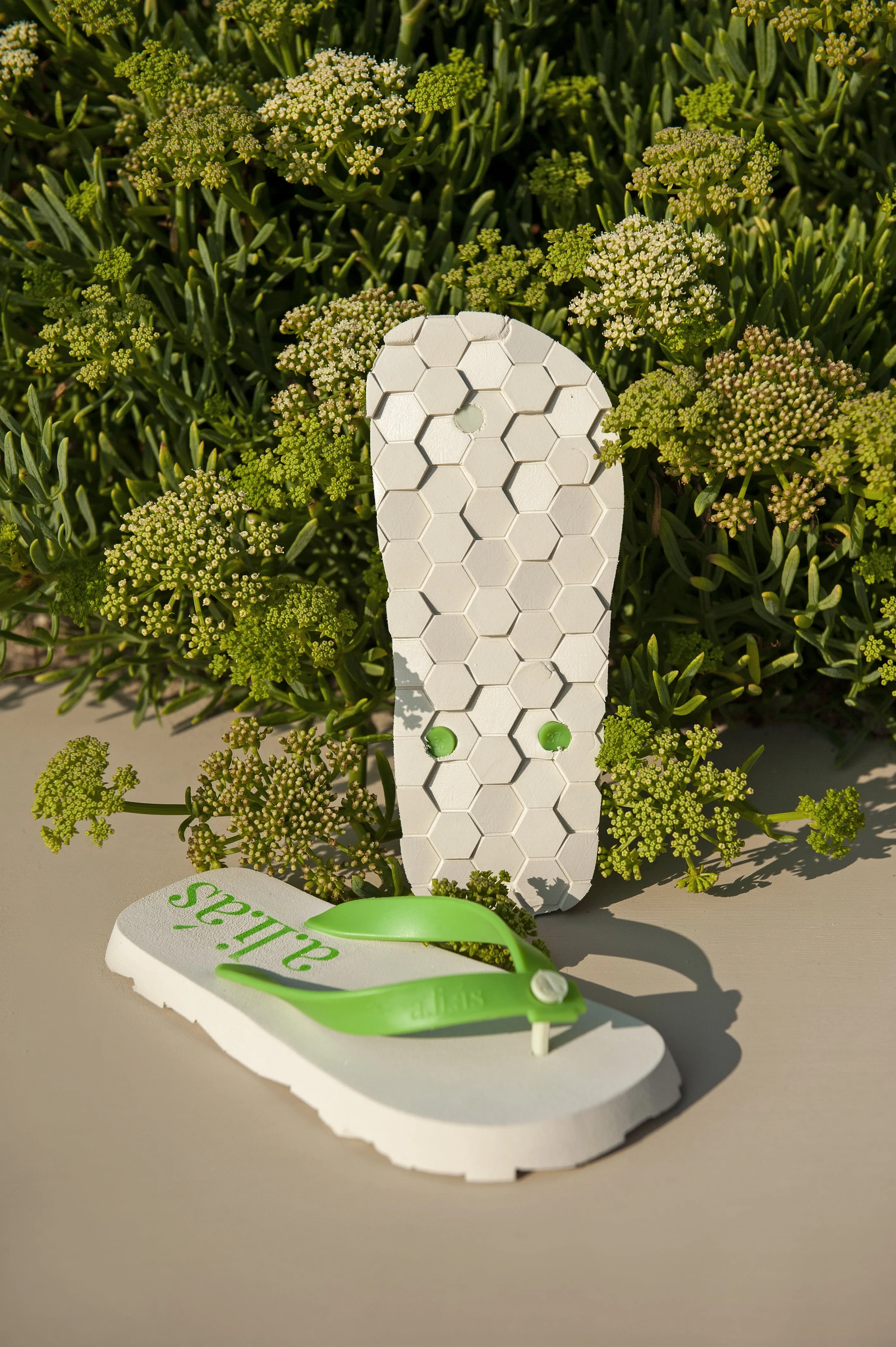 Flos Rubber Flip Flops | Off-White/Vibrant Green