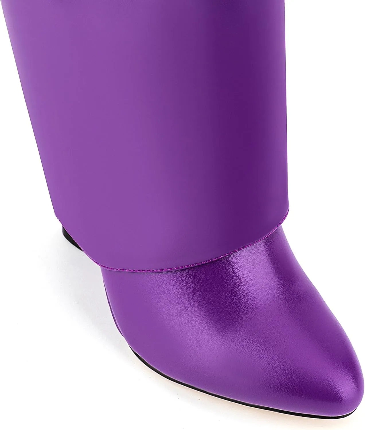 Fold Over Knee High Boots for Women Pointy Pull-on Wedge Heel Knee Shark Boot With Side Zipper Covered Wedge Heel Padlock Boot