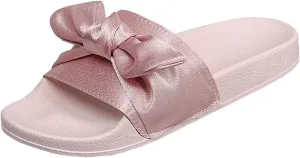Forever Link Womens Open Toe Bow Knot Mules Slipper Low Flat Platform Slide Sandals