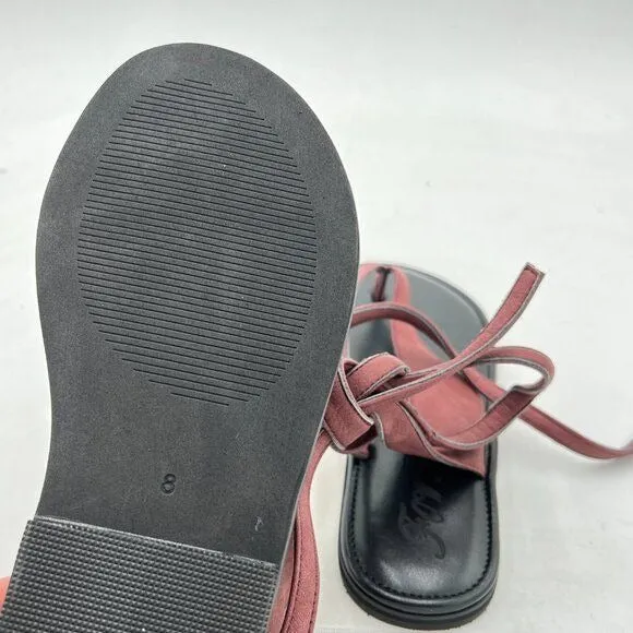 FOWT Wine Split Round Toe Sandals Lace up Strappy Flats Flip Flop Shoes