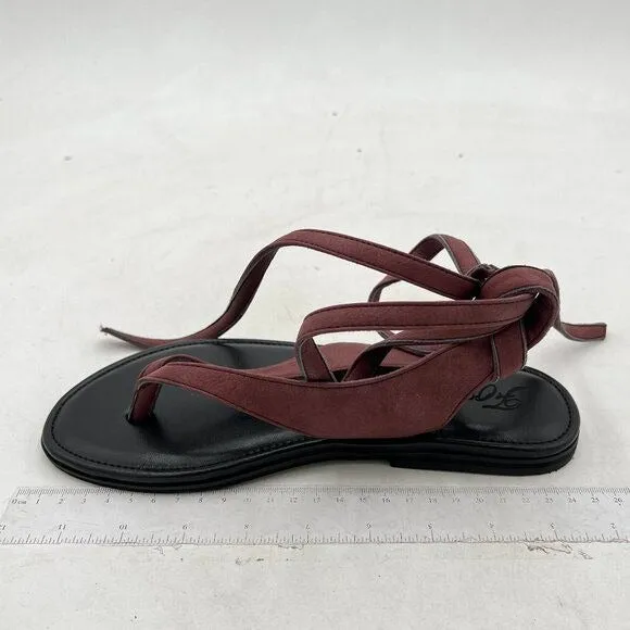 FOWT Wine Split Round Toe Sandals Lace up Strappy Flats Flip Flop Shoes