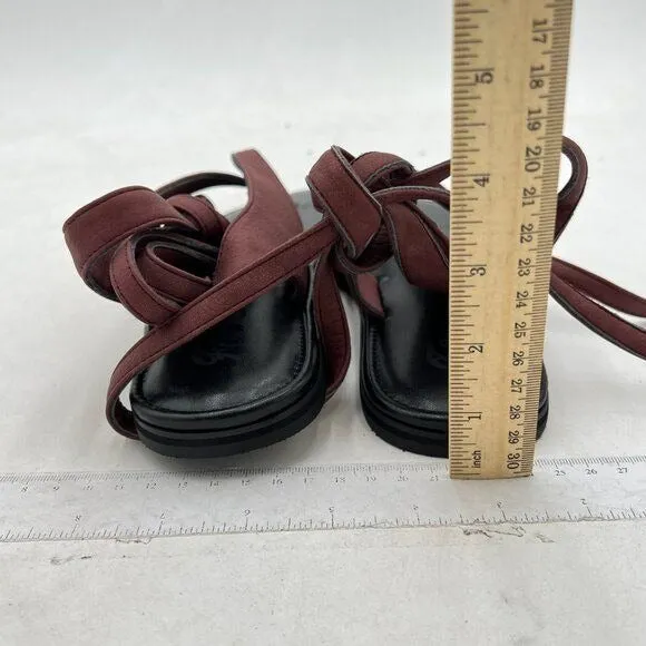 FOWT Wine Split Round Toe Sandals Lace up Strappy Flats Flip Flop Shoes