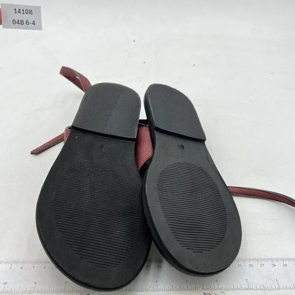 FOWT Wine Split Round Toe Sandals Lace up Strappy Flats Flip Flop Shoes