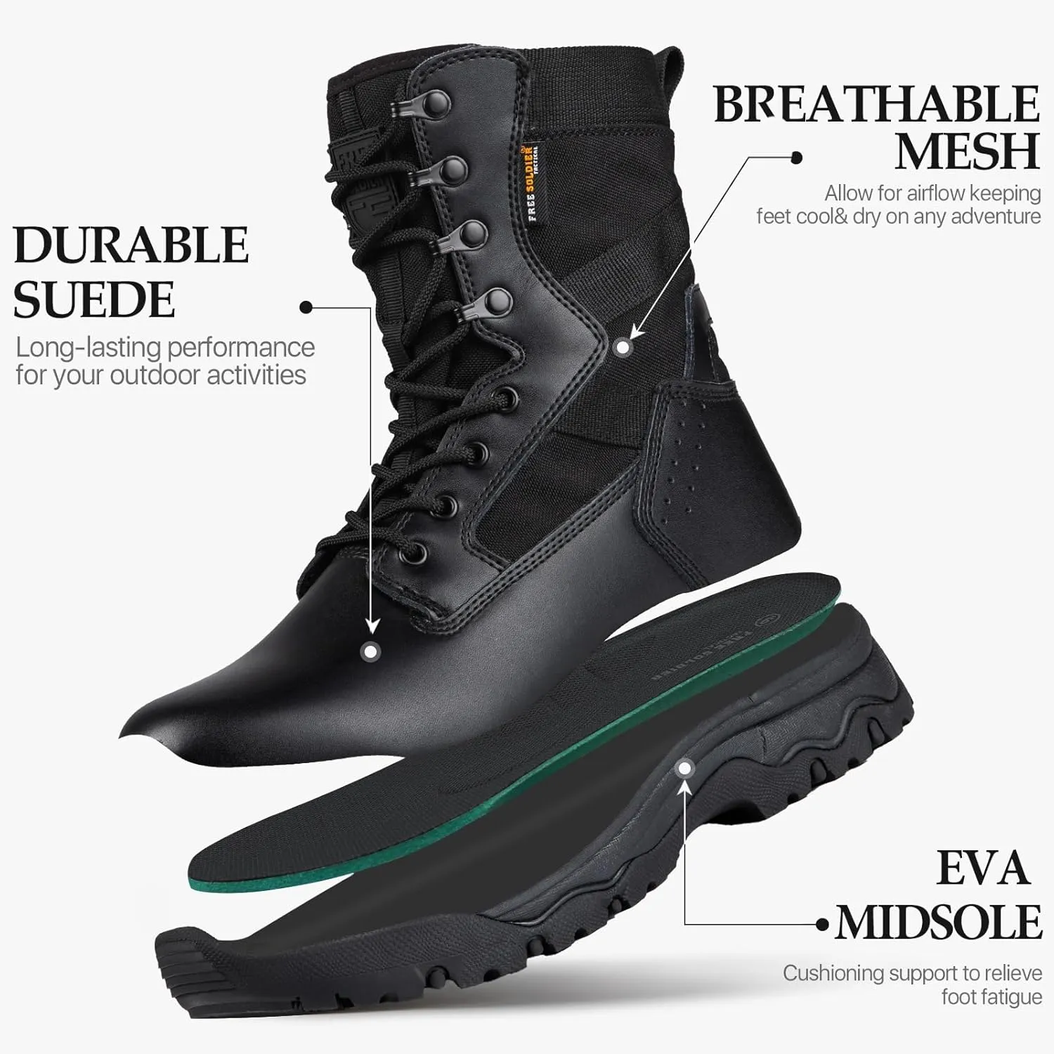 FREE SOLDIER Men's Tactical Boots 8 Inches Lightweight Combat Boots Durable Suede Leather Military Work Boot Desert Boot