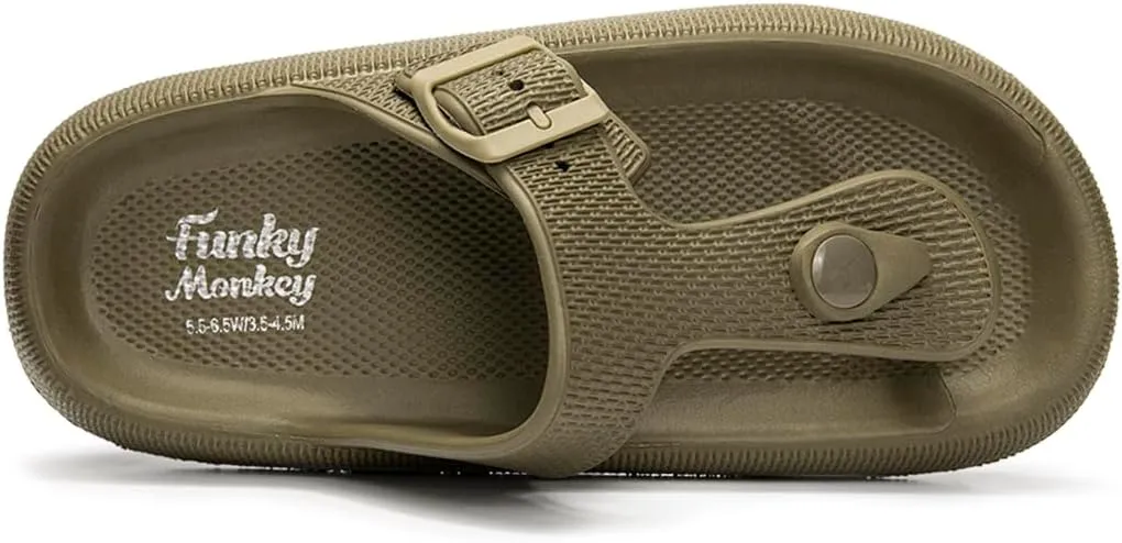 FUNKYMONKEY Thong Sandals Adjustable Buckle EVA Thick-Soled Flip Flops for Women and Men