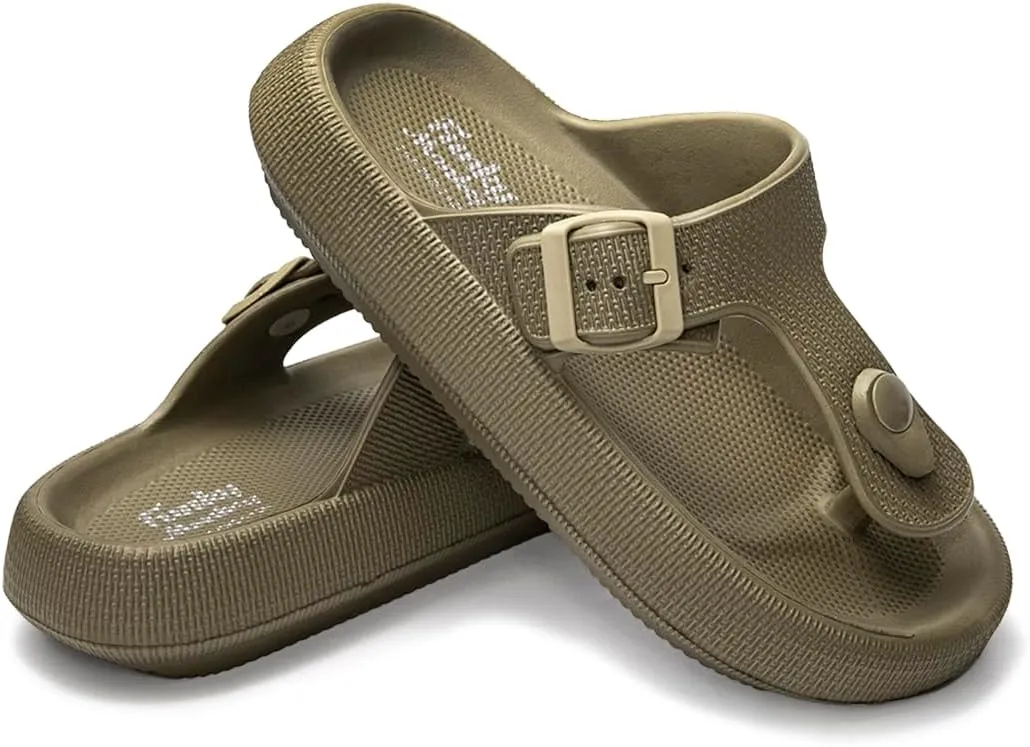 FUNKYMONKEY Thong Sandals Adjustable Buckle EVA Thick-Soled Flip Flops for Women and Men