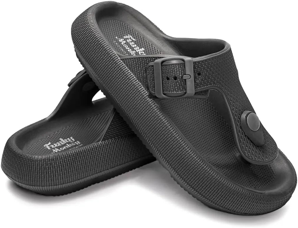 FUNKYMONKEY Thong Sandals Adjustable Buckle EVA Thick-Soled Flip Flops for Women and Men