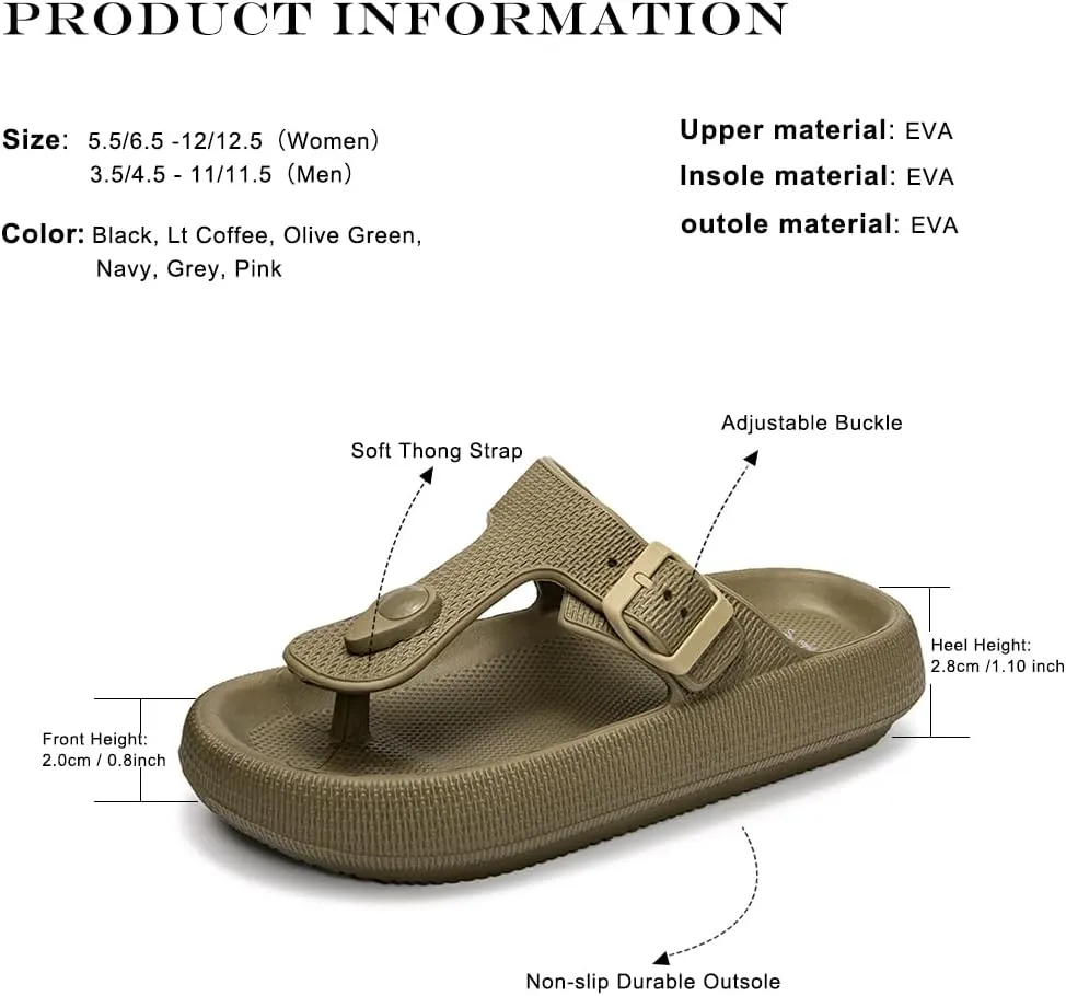 FUNKYMONKEY Thong Sandals Adjustable Buckle EVA Thick-Soled Flip Flops for Women and Men