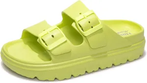 FUNKYMONKEY Women's Comfort Slides Double Buckle Adjustable Plastics Flat Sandals