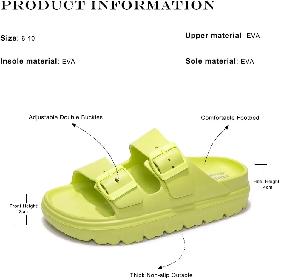 FUNKYMONKEY Women's Comfort Slides Double Buckle Adjustable Plastics Flat Sandals