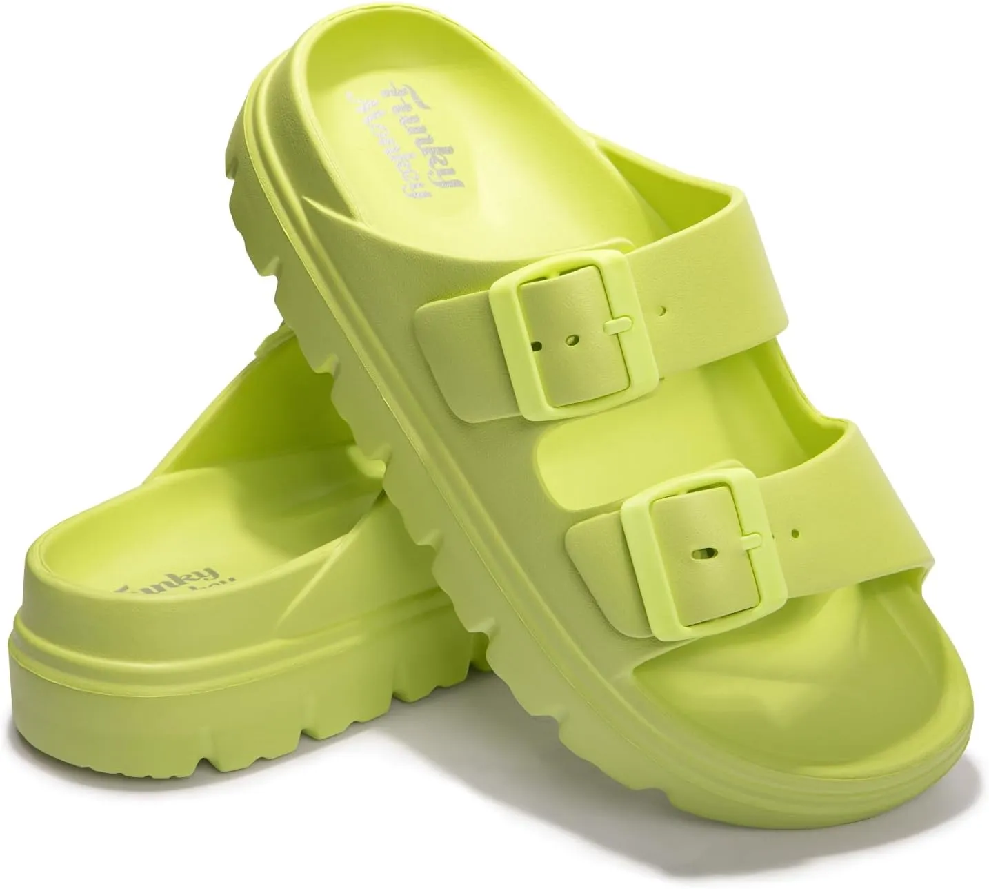 FUNKYMONKEY Women's Comfort Slides Double Buckle Adjustable Plastics Flat Sandals