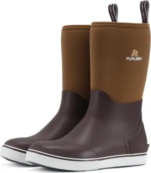 Furuian Men's Deck Boots Mid Calf Fishing Boots Rubber Boots for Men Waterproof Work Boots Longshore Durable Anti Slip Rain Boots