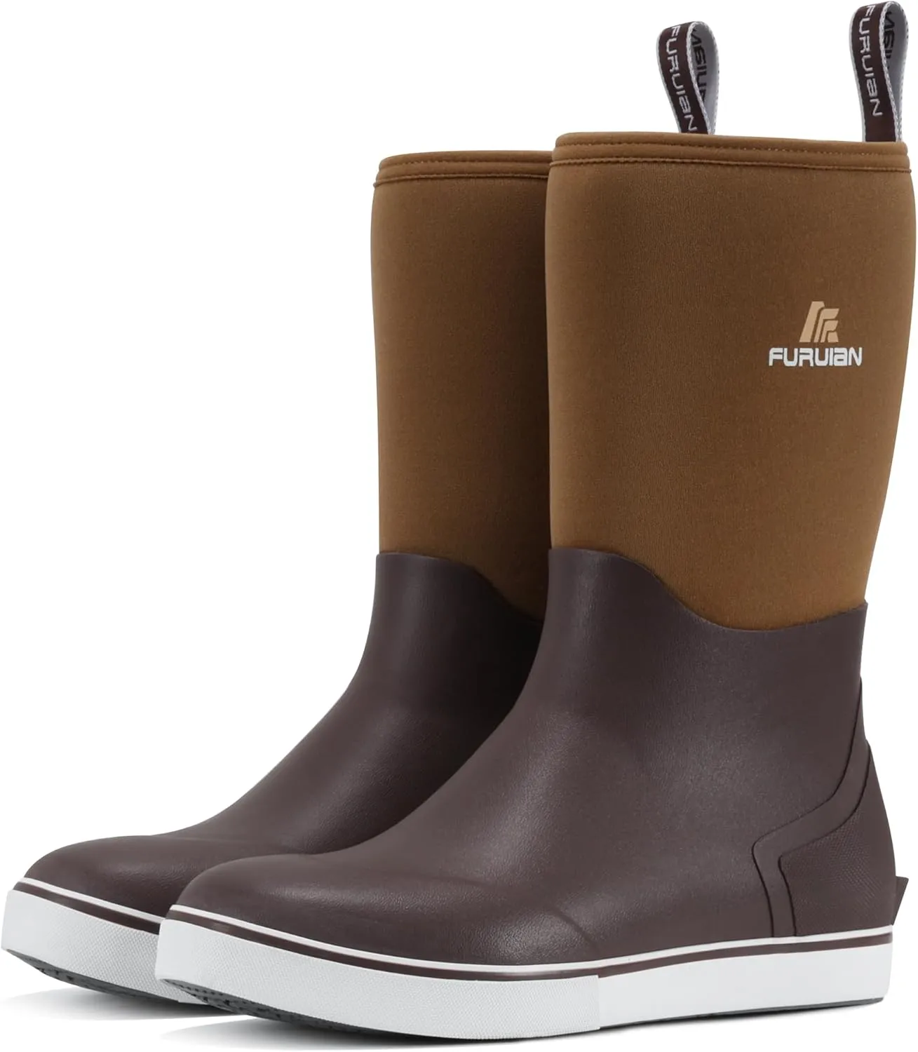 Furuian Men's Deck Boots Mid Calf Fishing Boots Rubber Boots for Men Waterproof Work Boots Longshore Durable Anti Slip Rain Boots
