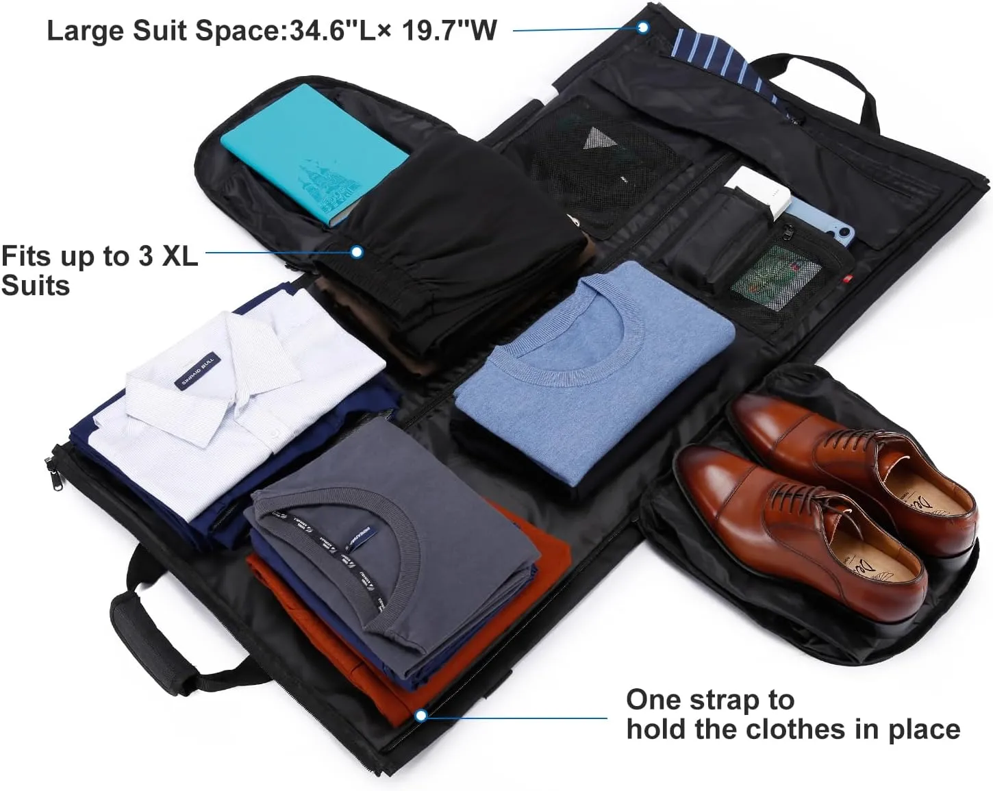 Garment Bags for Travel Large Suit Bag for Men Carry On Garment Bag Convertible Garment Duffle Bag with Shoes Compartment,2 in 1 Hanging Dress Suitcase Suit Travel Bags,Black