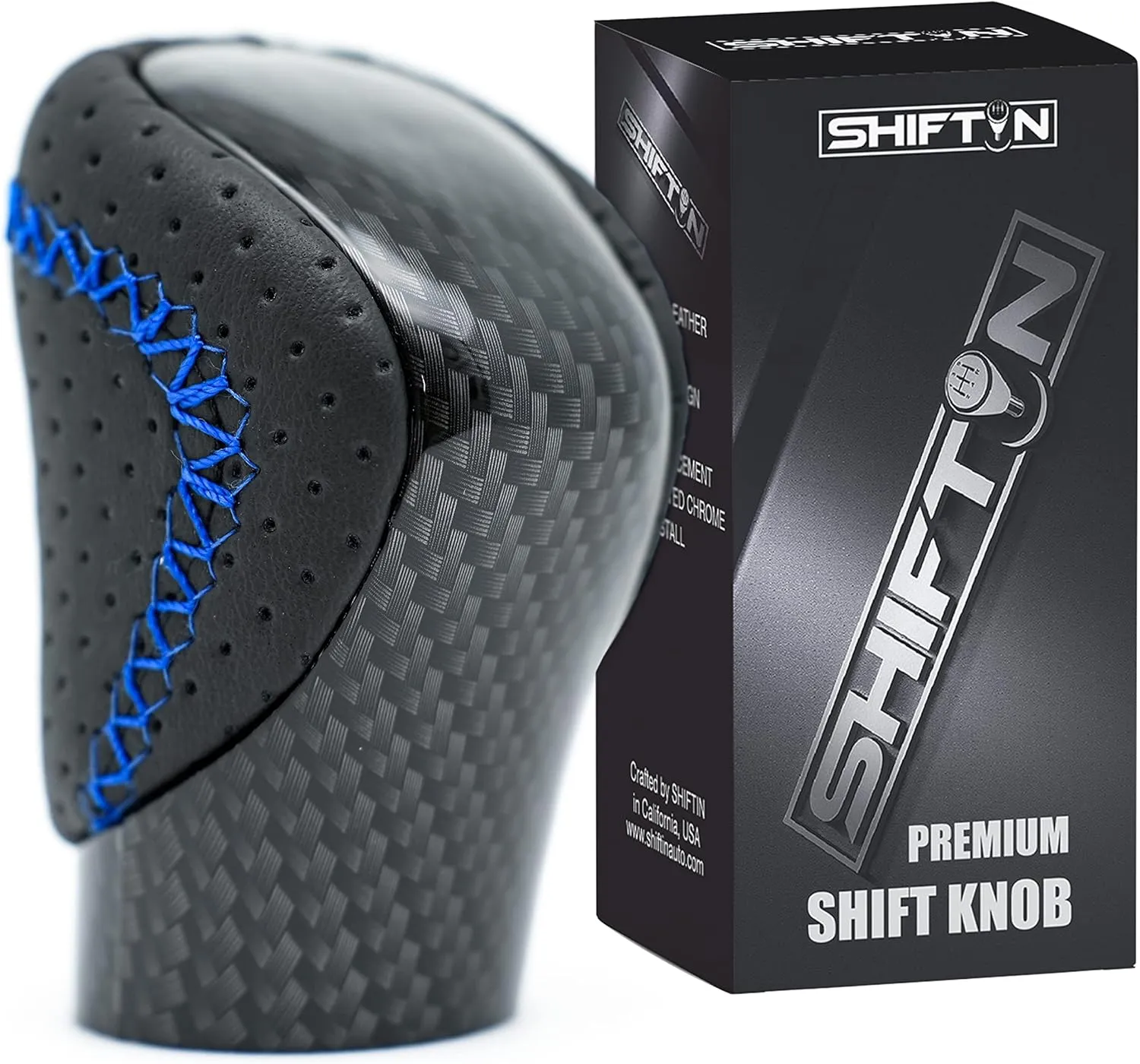 Gear Shift Knob Shifter for Lexus ES GS GX is NX RC RX 200t 300 350 3450h 450hL 350L (Blue Stitch/Carbon Fiber Pattern)
