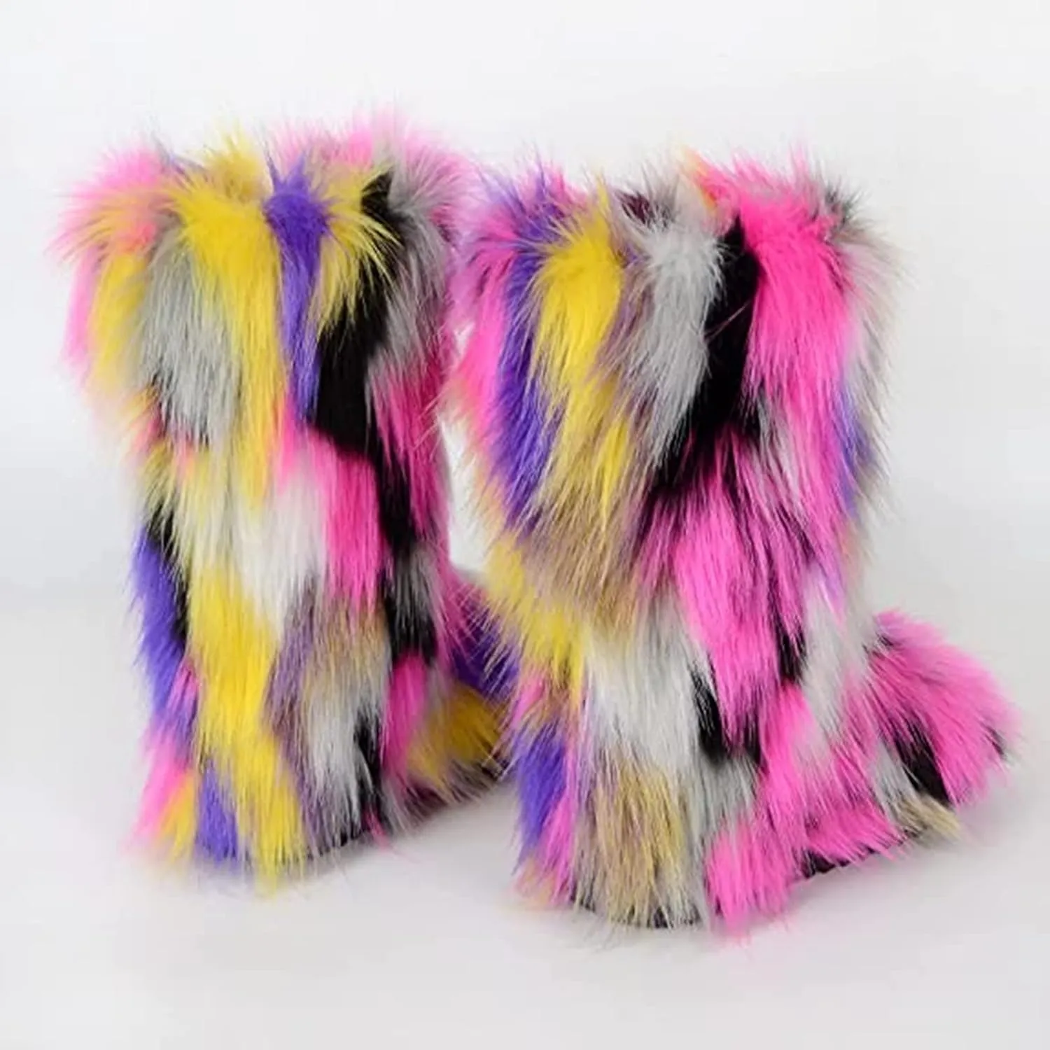 Gegefur Women's Faux fur Boot Furry Fluffy Short Snow Boot Mid-Calf Boots Warm Comfortable Outdoor Flat Shoes