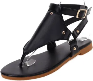 Gladiator Flat Sandal for Women Fashion Snakeskin Print Thong Strap Buckle Clip Toe Studded Roman Shoes Summer Comfortable Casual Beach Shoes