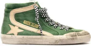 Golden Goose Slide Leather Upper and Wave Suede Toe Laminated List Men Distressed Sneakers