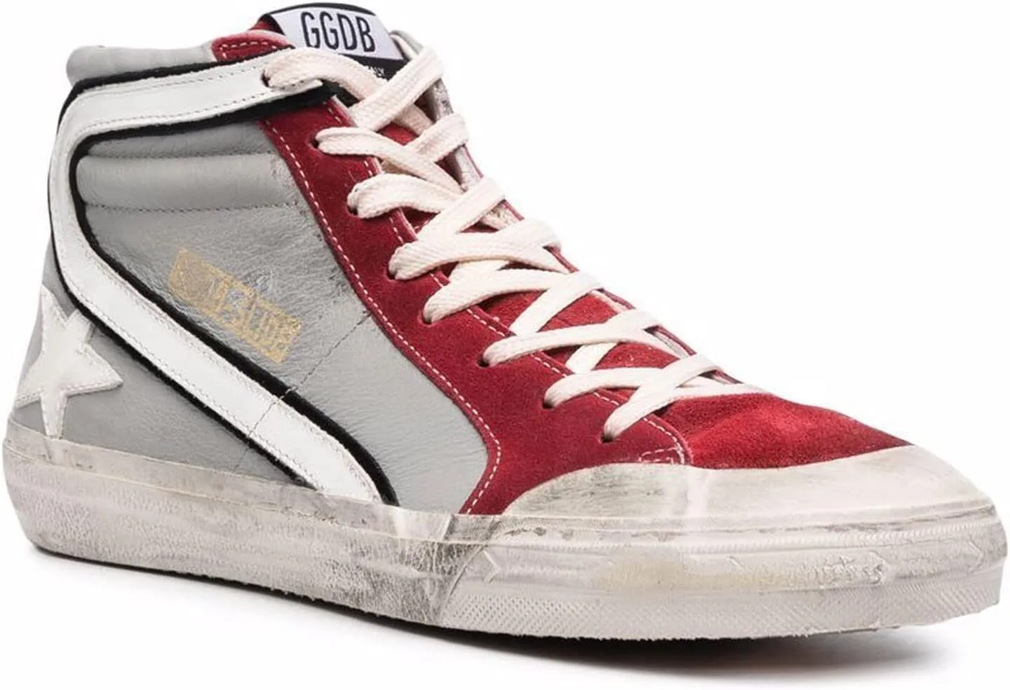 Golden Goose Slide Leather Upper and Wave Suede Toe Laminated List Mens Distressed Sneakers