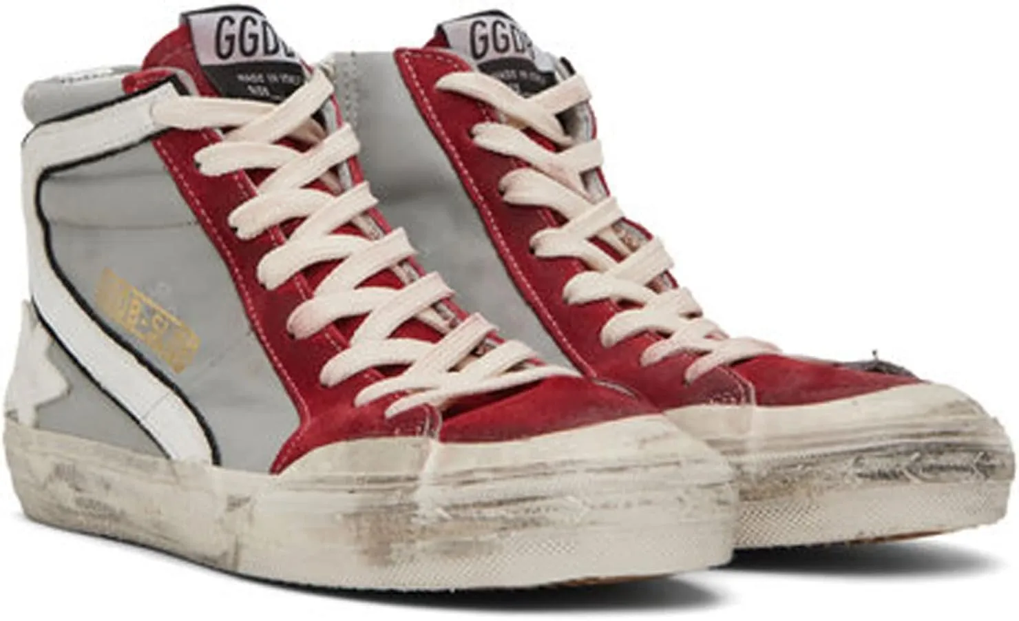 Golden Goose Slide Leather Upper and Wave Suede Toe Laminated List Mens Distressed Sneakers