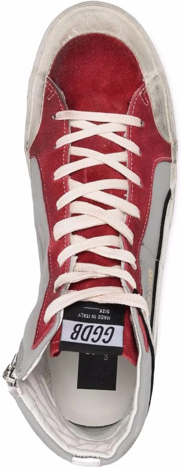 Golden Goose Slide Leather Upper and Wave Suede Toe Laminated List Mens Distressed Sneakers