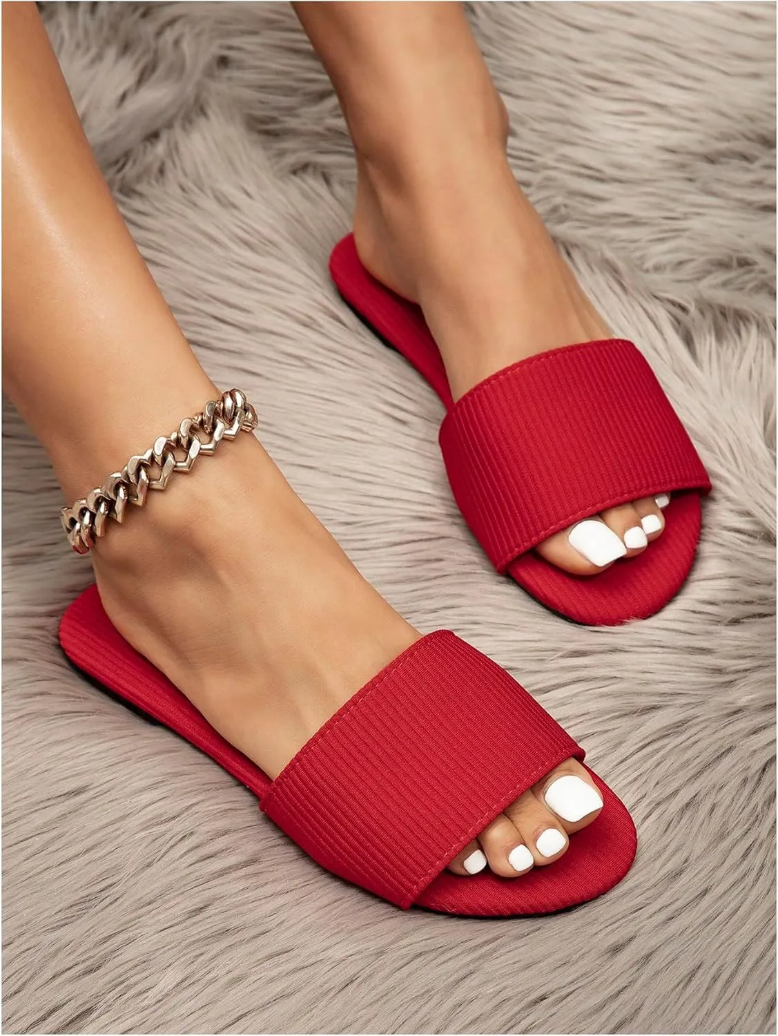 GORGLITTER Women's Casual Slide Sandals One Band Open Toe Slip On Flat Sandals