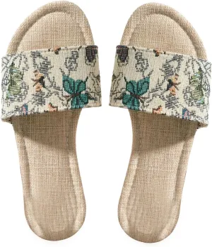 GORGLITTER Women's Embroidered Floral Flat Sandals Open Toe Slip on Boho Beach Vacation Slides Shoes