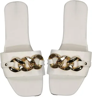 GORGLITTER Women's Metallic Flat Sandals Open Toe Single Band Slide Sandals