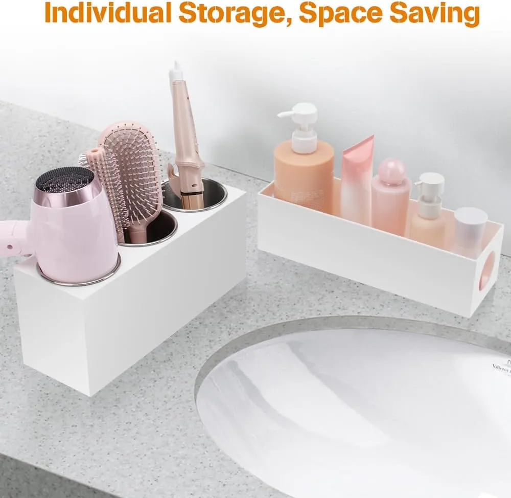 Hair Tool Organizer - Bathroom Vanity Organizers and Storage, Hair Styling Accessories Hot Tools Organizer Hair Dryer, Blow Dryer, Curling Iron, Flat Iron, Hair Straightener, White