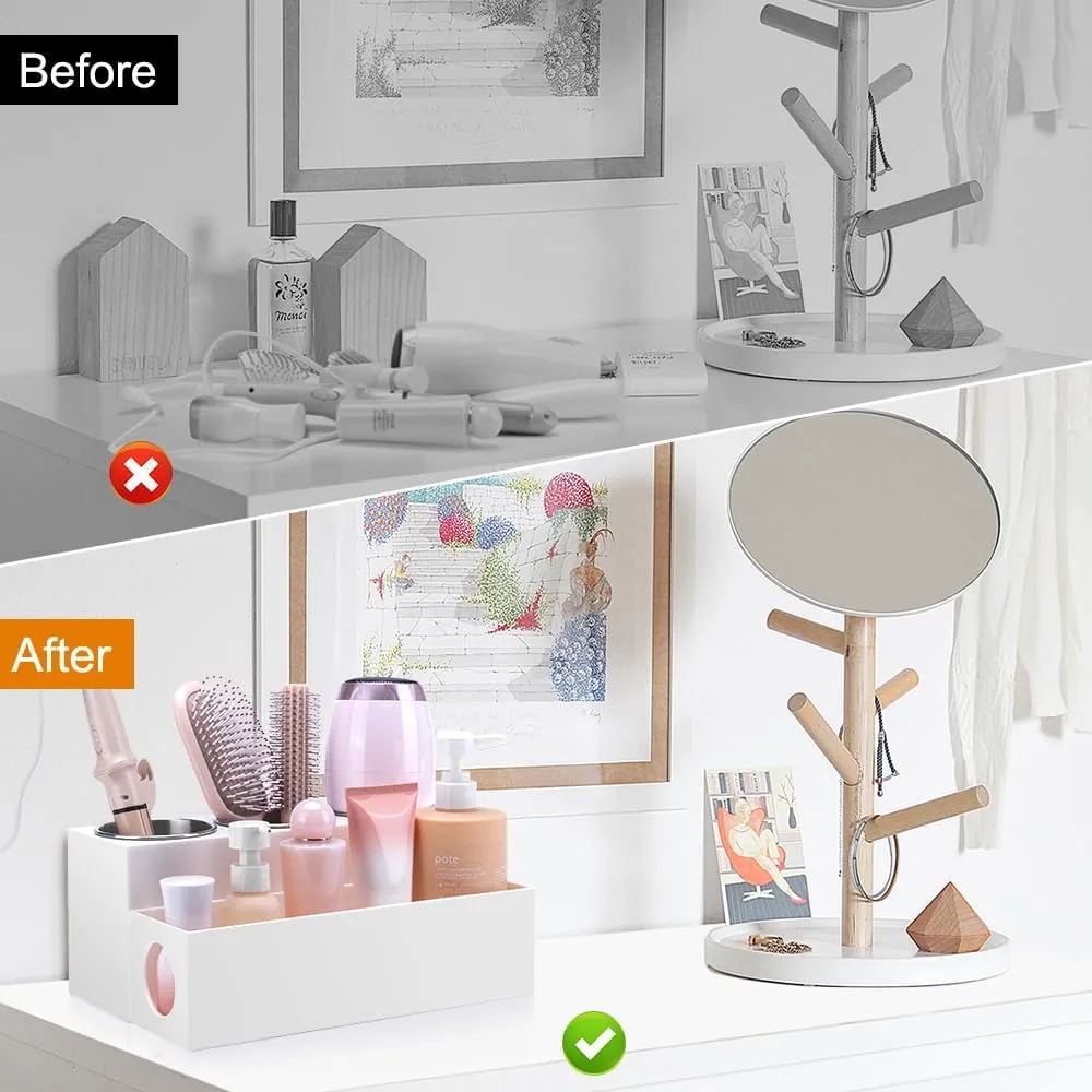 Hair Tool Organizer - Bathroom Vanity Organizers and Storage, Hair Styling Accessories Hot Tools Organizer Hair Dryer, Blow Dryer, Curling Iron, Flat Iron, Hair Straightener, White