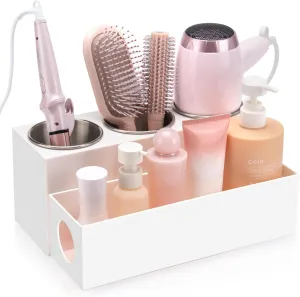 Hair Tool Organizer - Bathroom Vanity Organizers and Storage, Hair Styling Accessories Hot Tools Organizer Hair Dryer, Blow Dryer, Curling Iron, Flat Iron, Hair Straightener, White