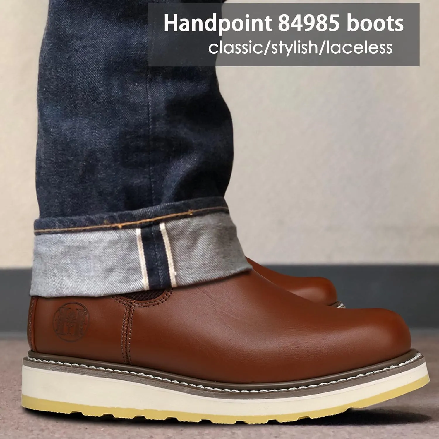 HANDPOINT Slip-on Soft Toe Work Boot for Men, SURETRACK Leather Slip Resistant Durable Breathable Work Boot 84985