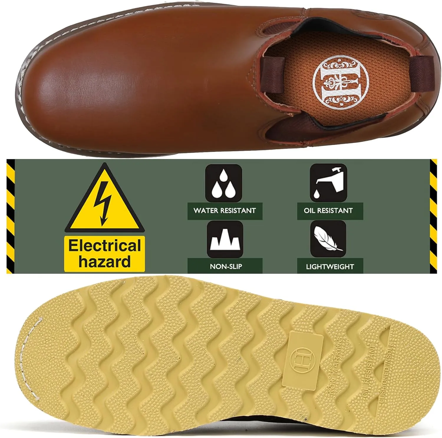 HANDPOINT Slip-on Soft Toe Work Boot for Men, SURETRACK Leather Slip Resistant Durable Breathable Work Boot 84985