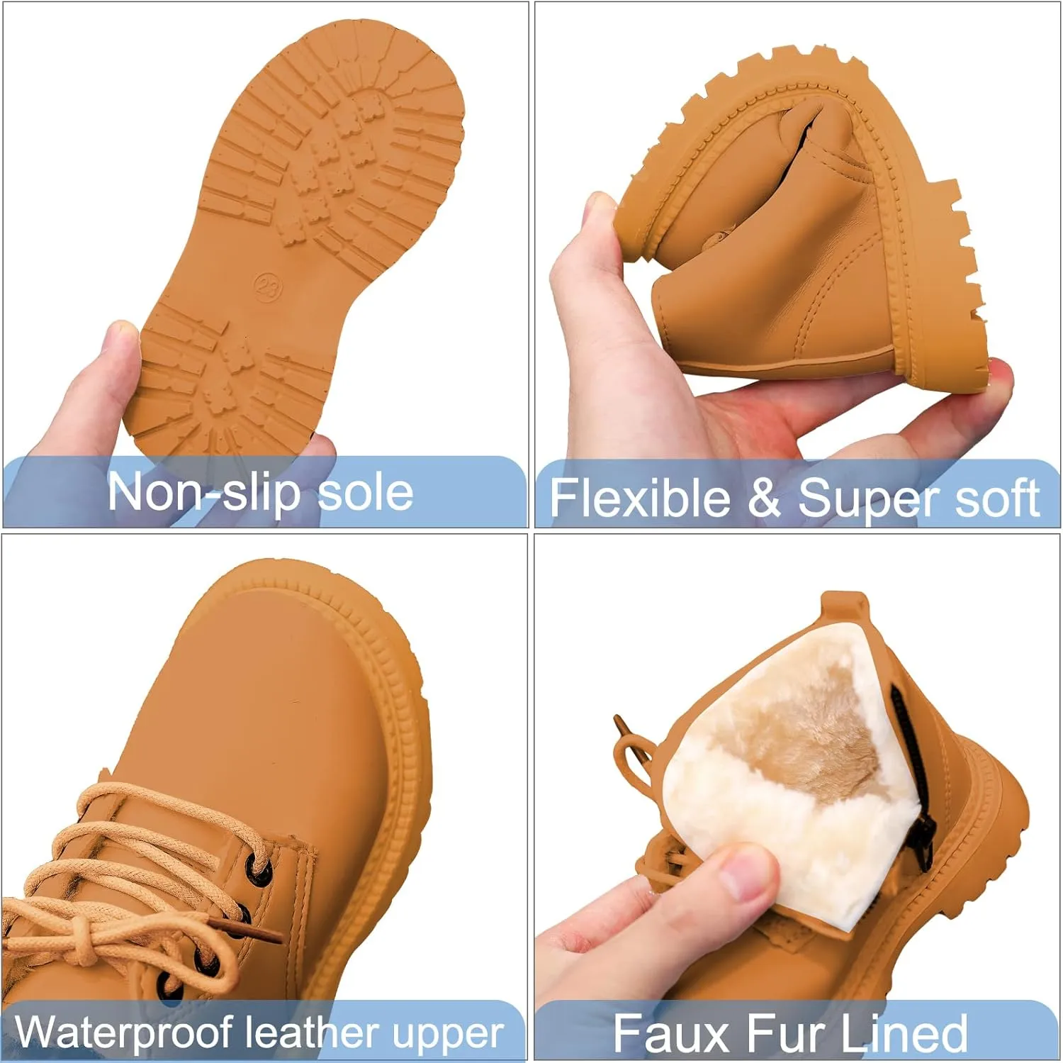 Happy Cherry Baby Work Boots Autumn Fashion Leather Lace-Up Boots Soft Flat Ankle Snow Boots
