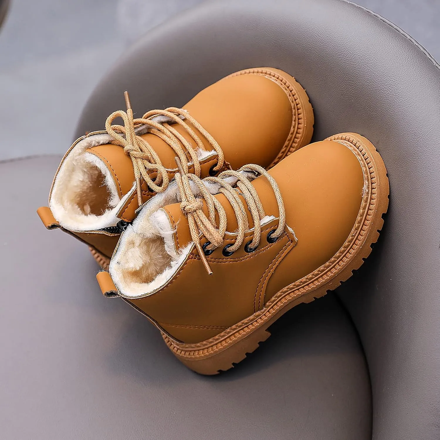 Happy Cherry Baby Work Boots Autumn Fashion Leather Lace-Up Boots Soft Flat Ankle Snow Boots