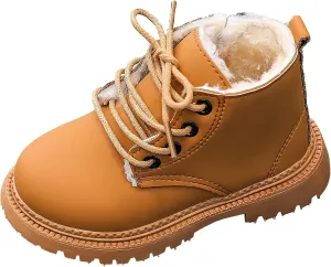 Happy Cherry Baby Work Boots Autumn Fashion Leather Lace-Up Boots Soft Flat Ankle Snow Boots